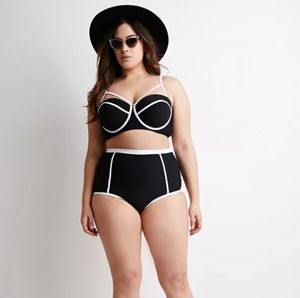 Black and white Forever 21 + bikini TOP ONLY 2x